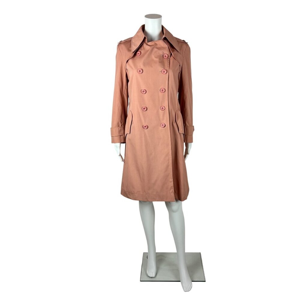 Vintage 70s Trench Coat Women's Medium Dusty Pink Mid Length Double Breasted